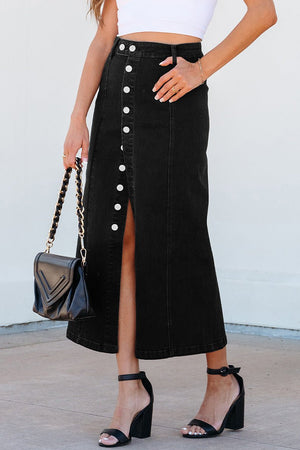 Midi Dress - Button Slit Denim Style - MRC STOREskirtMy StoreWomen’s Midi Dress - Button Slit Denim Style My Store MRC STORECJQZ238026503CXBlackL