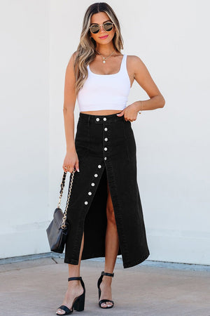 Midi Dress - Button Slit Denim Style - MRC STOREskirtMy StoreWomen’s Midi Dress - Button Slit Denim Style My Store MRC STORECJQZ238026503CXBlackL