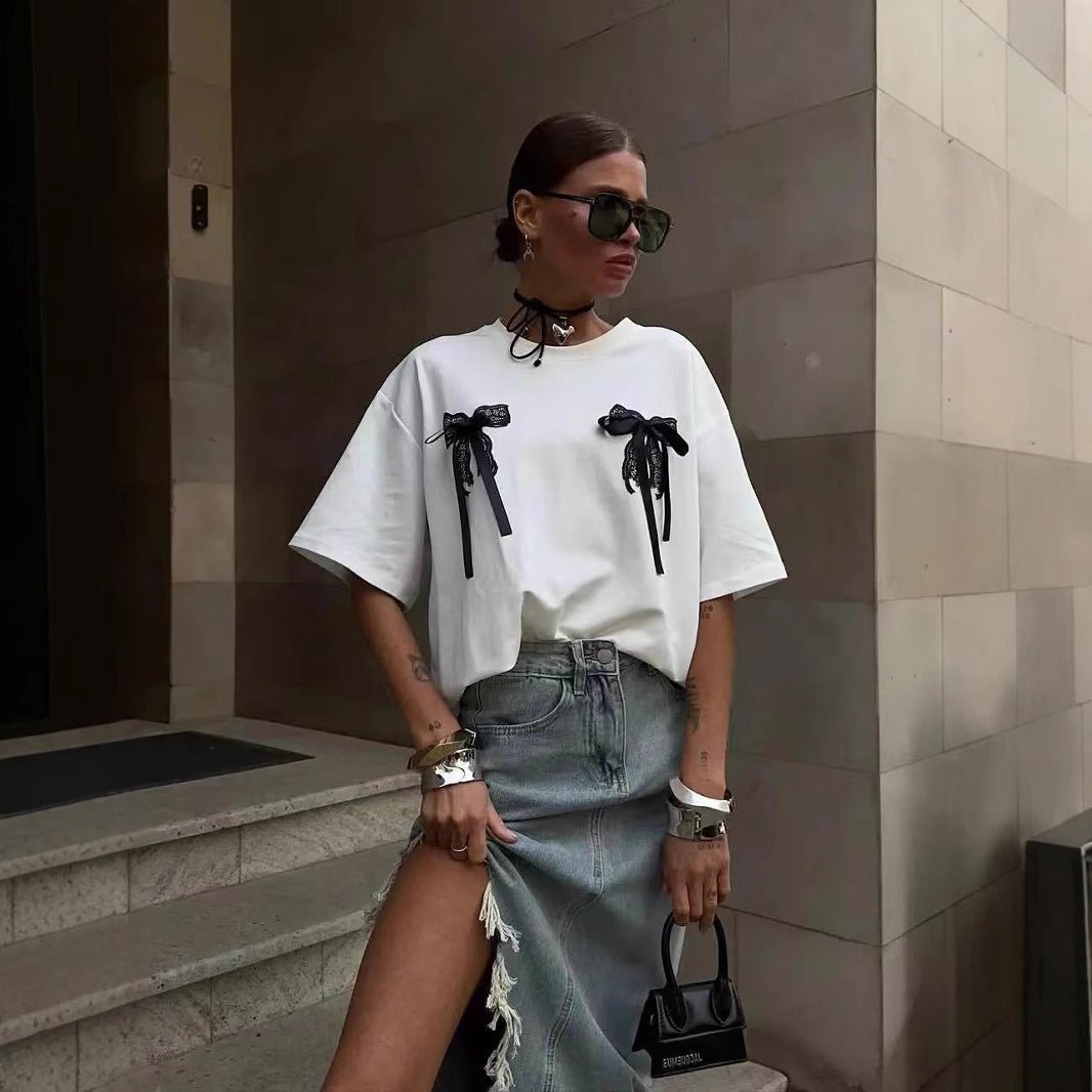 Millennium Bowknot Short - Sleeve T-Shirt - MRC STORET-ShirtsMy StoreMillennium Bowknot Short - Sleeve T-Shirt – Women's Lace Stitching Casual Top - MRC STOREMRC STORECJCS223981003CXWhiteL