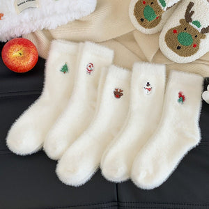 Mink Fur Christmas Stockings - MRC STOREChristmasMRC StoreSet of white socks with Christmas - themed designs on a black surface.MRC STORECJWZ254149305EVBellAverage Size