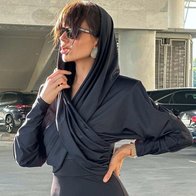 New Fashion Long Sleeve Cross Tied Top – Slim Fit Ultra-Short Streetwear Pullover - MRC STORE