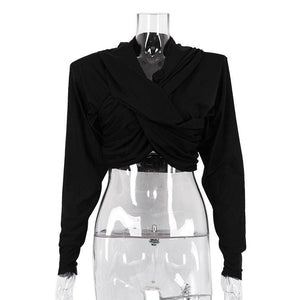 New Fashion Long Sleeve Cross Tied Top – Slim Fit Ultra-Short Streetwear Pullover - MRC STORE