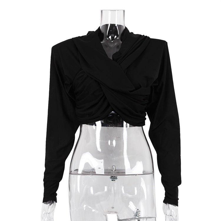 New Fashion Long Sleeve Cross Tied Top – Slim Fit Ultra-Short Streetwear Pullover - MRC STORE