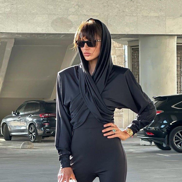 New Fashion Long Sleeve Cross Tied Top – Slim Fit Ultra-Short Streetwear Pullover - MRC STORE