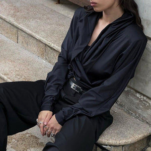 New Fashion Long Sleeve Cross Tied Top – Slim Fit Ultra-Short Streetwear Pullover - MRC STORE