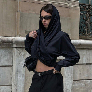 New Fashion Long Sleeve Cross Tied Top – Slim Fit Ultra-Short Streetwear Pullover - MRC STORE