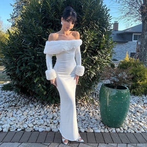 Oblique Collar Slim - Fit Christmas Maxi Dress - MRC STOREDressMRC STOREOblique Collar Slim - Fit Christmas Maxi Dress MRC STORE MRC STORECJLY261543803CXWhiteL