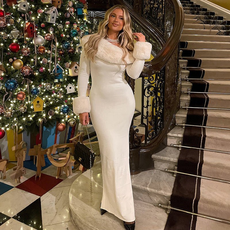 Oblique Collar Slim - Fit Christmas Maxi Dress - MRC STOREDressMRC STOREOblique Collar Slim - Fit Christmas Maxi Dress MRC STORE MRC STORECJLY261543803CXWhiteL