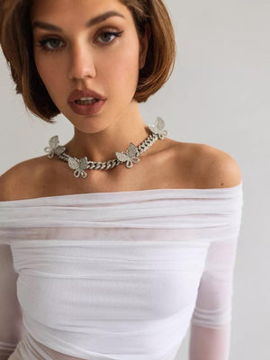 Off - Neck Mesh Slim Fit Top – Long Sleeve - MRC STORETopMy StoreWomen's Solid Color Slim - Fit Off - Neck Mesh Top – Street Fashion Long Sleeve Pullover - MRC STOREMRC STORECJCS227039206FUWhiteL