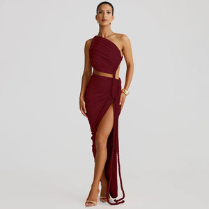 One - Shoulder Dress - Backless Ruched Long - MRC STOREDressMy StoreWomen’s One - Shoulder Dress - Backless Ruched Long My Store 42.49MRC STORECJLY242112321UFWine RedL