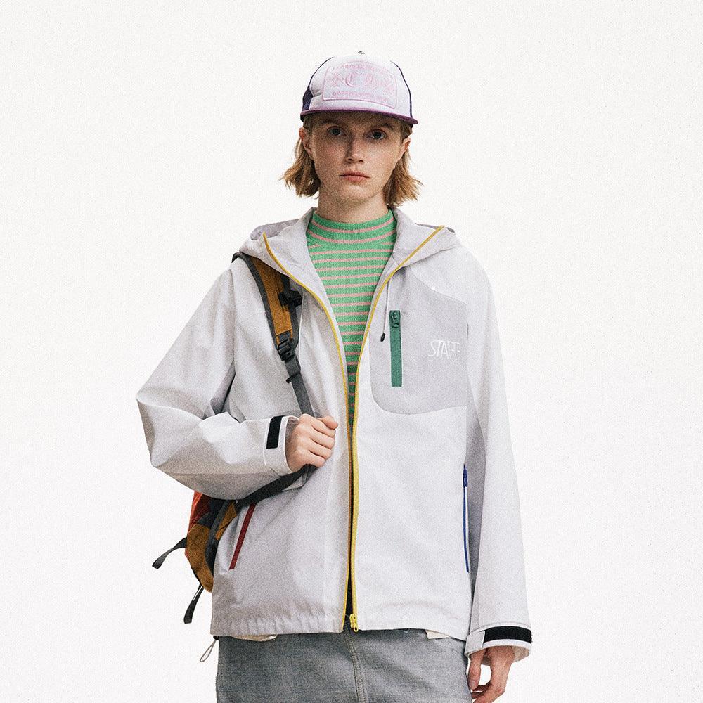 Outdoor Sports Contrast Color Hooded Zipper Jacket - MRC STORETopMRC STOREA person wearing a white hooded zipper jacket with contrast green and yellow colors, suitable for outdoor sports.MRC STORECJXZ210980802BYWhiteL