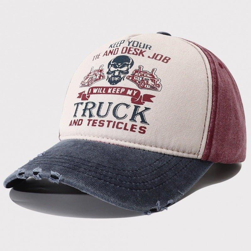 Peaked Trucker Cap – Letter Print Cotton - MRC STOREAccessoriesMy StoreMen's Caps Peaked Hard Top Summer Trucker Cap – Stylish Letter Printing, Adjustable Cotton Cap for Sun Protection - MRC STOREMRC STORECJBQ204940905EVNavy Blue Brim Red Hat BodyAdjustable