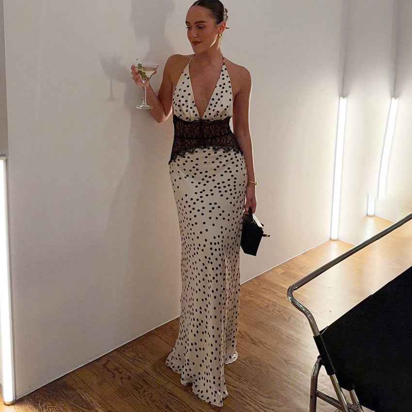 Polka Dot Hollow - Out Lace Halter Maxi Dress - MRC STOREDressMRC STOREPolka Dot Hollow - Out Lace Halter Maxi DressMRC STORECJLY263856703CXPolka DotL