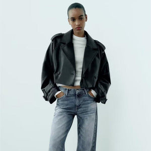 Leisure Imitation Leather Trench Coat - MRCSTORE