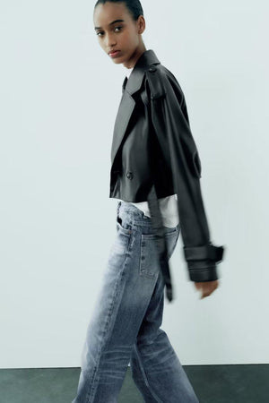 Leisure Imitation Leather Trench Coat - MRCSTORE