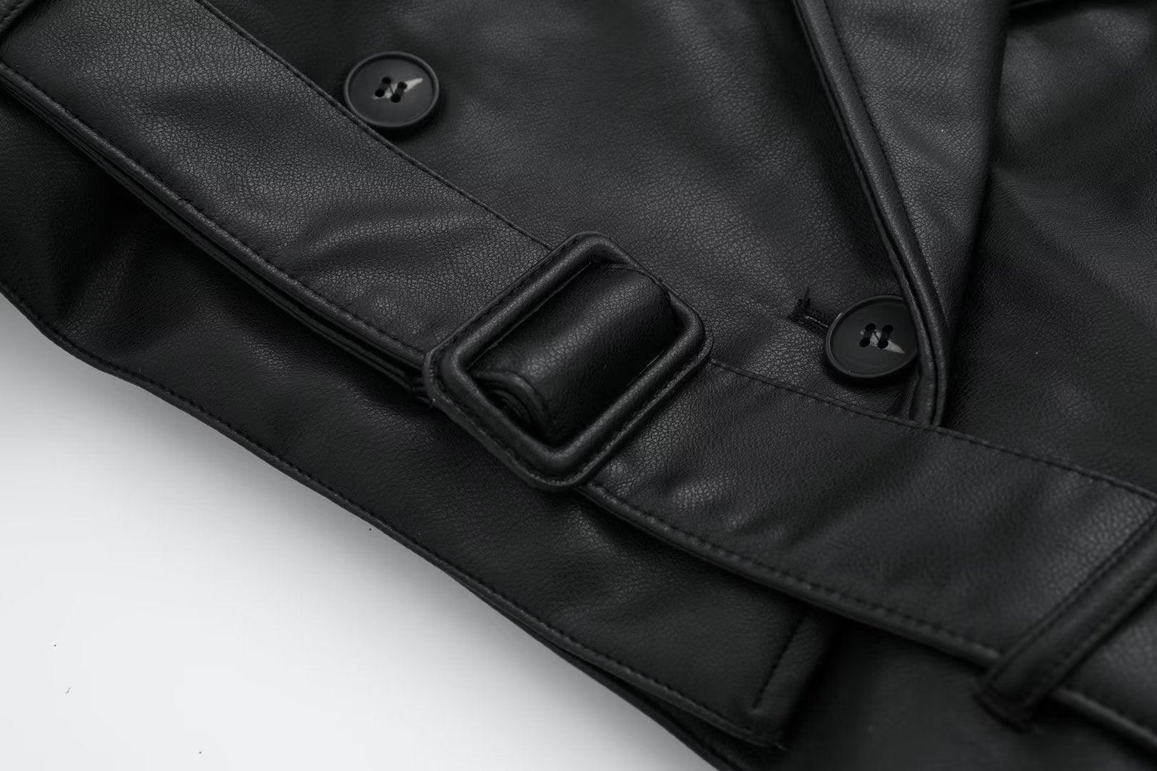 Leisure Imitation Leather Trench Coat - MRCSTORE