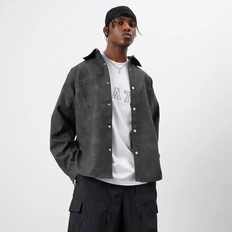 Retro American Washed PU Vintage Leather Shirt - MRC STORETopMy StoreRetro American Washed PU Vintage Leather Shirt - MRC STOREMRC STORECJDS194293803CXGreyL