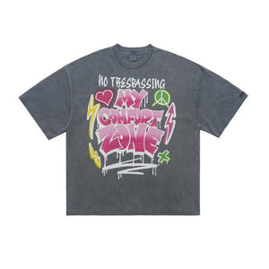 Retro Distressed Letter Print T-Shirt – Washed and Dyed Cotton for Everyday Style - MRC STORE