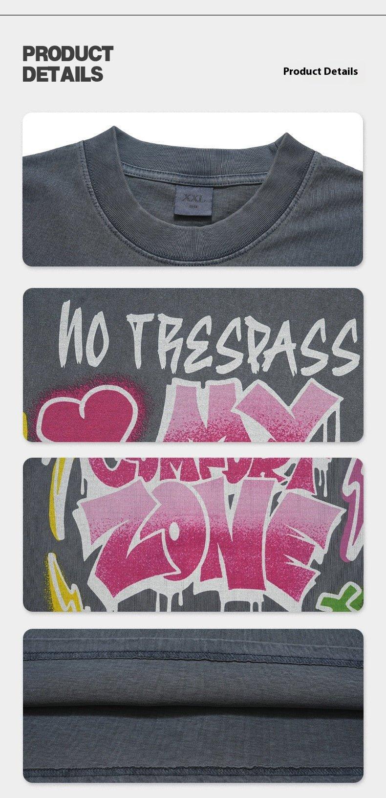 Retro Distressed Letter Print T-Shirt – Washed and Dyed Cotton for Everyday Style - MRC STORE