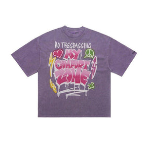 Retro Distressed Letter Print T-Shirt – Washed and Dyed Cotton for Everyday Style - MRC STORE