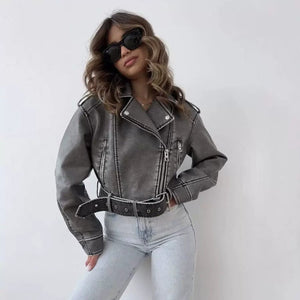 Retro Versatile Loose - Fit Faux Leather Jacket - MRC STOREJacketsMRC STORERetro Versatile Loose - Fit Faux Leather Jacket MRC STORE MRC STORECJYD259436606FULight BlueL