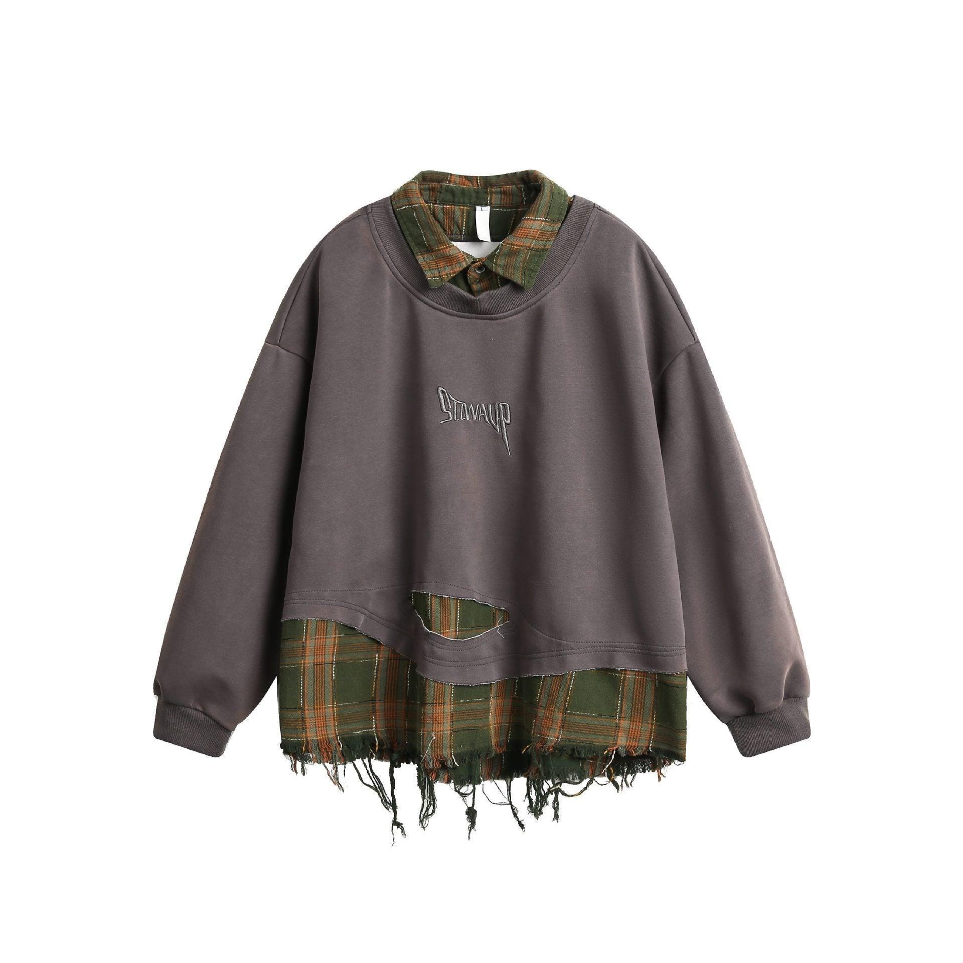 Ripped Burr Lapel Sweater – Fake Two - Piece - MRC STORESweaters & HoodiesMy StoreAmerican Style Ripped Burr Fake Two Piece Lapel Sweater – Stylish and Casual for Everyday Wear - MRC STOREMRC STORECJWY216696106FUGrayL