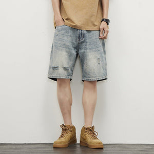 Ripped Denim Shorts - Straight Blue - MRC STOREShortsMy StoreMen’s Ripped Denim Shorts - Straight Blue My Store MRC STORECJXX235400601AZBlue28