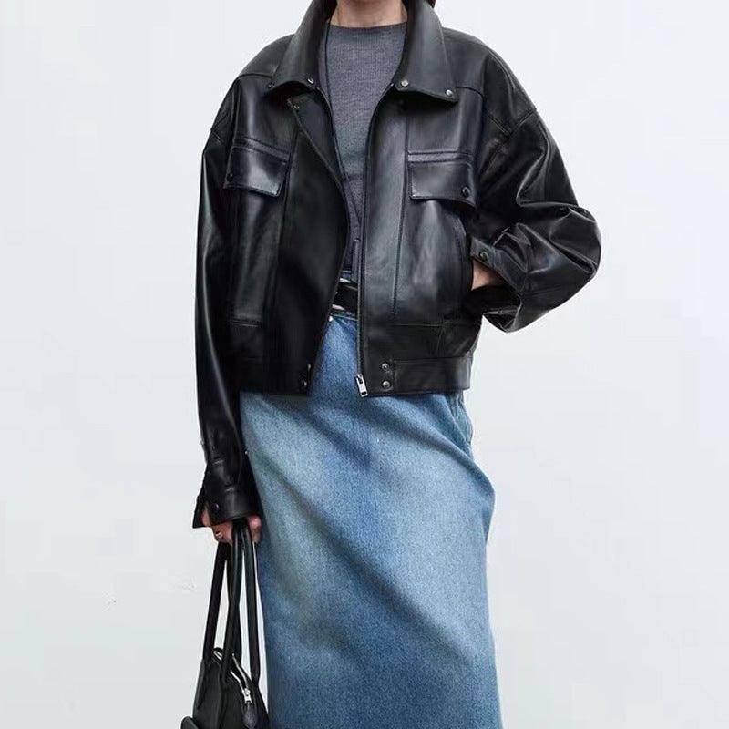 Sheepskin jacket Retro Loose Profile Casual Short Jacket – Effortless Elegance in Genuine Leather - MRC STORE