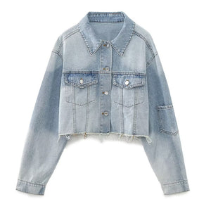 Short Color - Matching Denim Jacket - MRC STOREJacketsMRC STOREA women's short denim jacket with long sleeves, collar, and front pockets, displayed against a plain background.MRC STORECJYD235875604DW3504 Short Denim CoatL