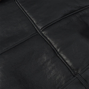 Short Flared Fur - Lined Coat with Collar - MRC STOREJacketsMRC STOREClose - up of black leather textureMRC STORECJYD254271803CXBrownL