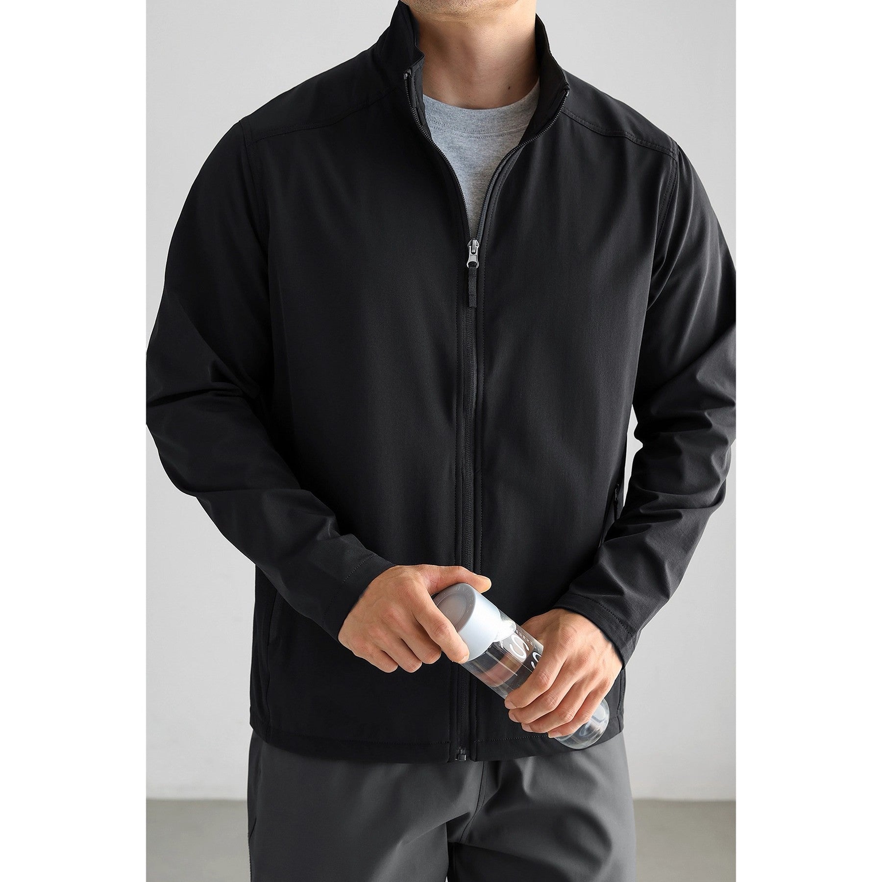 Solid Color Casual Commuter Jacket - MRC STOREJacketsMRC STOREPerson wearing a black jacket holding a water bottle against a plain backgroundMRC STORECJXZ265425809IRBlack2XL