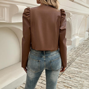 Solid Color Leather Cardigan Jacket - MRC STORETopMRC STORESolid Color Leather Cardigan Jacket - MRC STOREMRC STORECJYD211462907GTBrownL