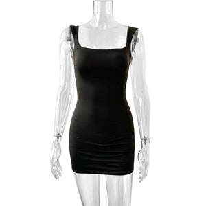 Square Collar Backless Slim Fit Sheath Dress – The Perfect Short Skirt for Effortless Elegance - MRC STORE