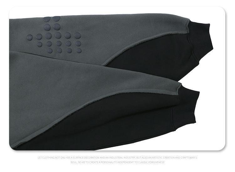 Stitching Contrast Color Velvet Padded Hooded Sweatshirt - Pullover in Black & Purple - MRC STORE