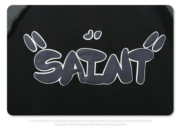 Stitching Contrast Color Velvet Padded Hooded Sweatshirt - Pullover in Black & Purple - MRC STORE