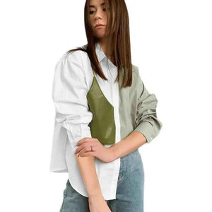 Stitching PU Leather Fake Two Long - Sleeved Loose Shirt - Urban Casual Style - MRC STOREtopMy StoreStitching PU Leather Fake Two Long - Sleeved Loose Shirt - Urban Casual StyleMRC STORECJCS113396303CXDesign and colorL