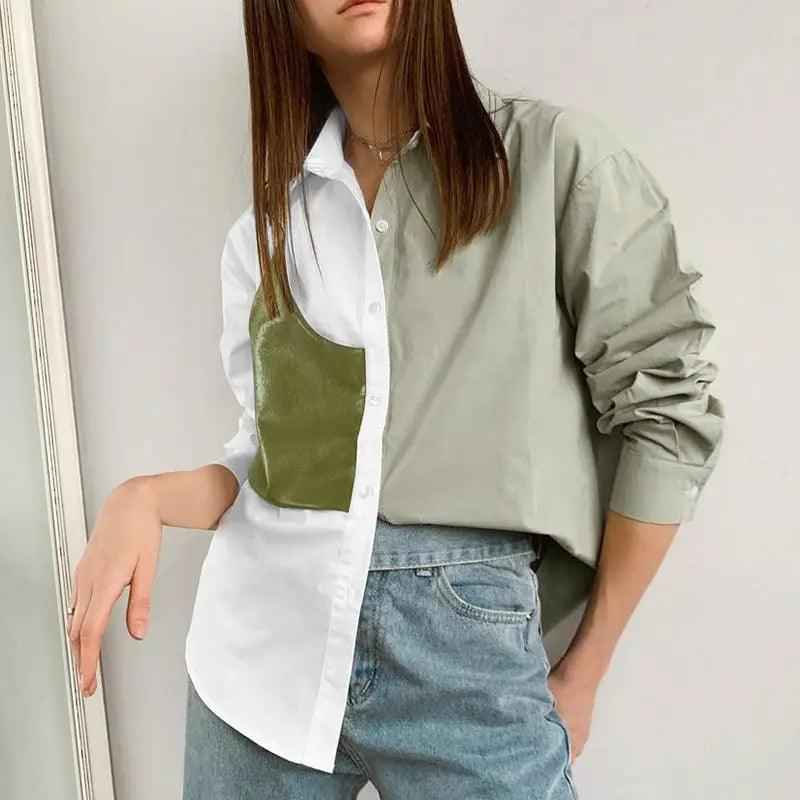 Stitching PU Leather Fake Two Long - Sleeved Loose Shirt - Urban Casual Style - MRC STOREtopMy StoreStitching PU Leather Fake Two Long - Sleeved Loose Shirt - Urban Casual StyleMRC STORECJCS113396303CXDesign and colorL