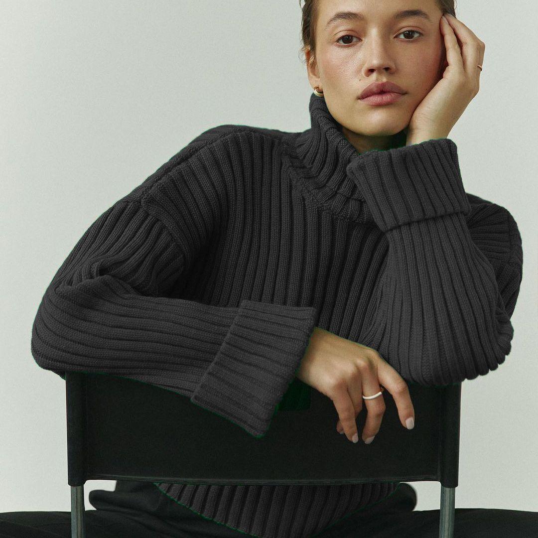 Stylish Striped Turtleneck Sweater for Women – Ultra-Short Loose Fit Design - MRC STORE