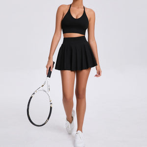 Tennis Suit - Breathable Bra Skirt Set - MRC STOREsports suitMy StorePerson wearing a black athletic outfit holding a tennis racket on a white backgroundMRC STORECJDK243230106FUBlackL