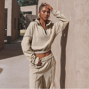 Turtleneck Zipper Sweatshirt – Loose Pants Set - MRC STORETopMy StoreLong Sleeve Turtleneck Zipper Sweatshirt with Loose Straight - Leg Pants - Stylish & Comfortable - MRC STOREMRC STORECJTZ208976907GTApricotL