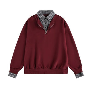 Two - Piece Polo Collar Pullover - MRC STOREsweaterMRC STOREMaroon pullover with plaid collar and cuffs on a white backgroundMRC STORECJWY260024207GTRed2XL