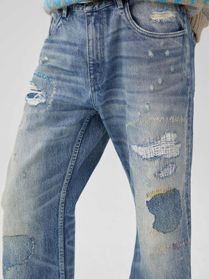 Unisex Flared Jeans - Washed Blue Patch Loose - MRC STOREbottomsMy StoreUnisex Flared Jeans - Washed Blue Patch Loose My Store MRC STORECJXX232802303CXWashed BlueL