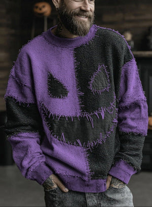 Unisex Halloween 3D Print Loose Sweater - MRC STOREHalloweenMRC STOREPerson wearing a purple and black sweater with a jack - o' - lantern design.MRC STORECJWY254465721UFJLNWY12TCFS1363652XL