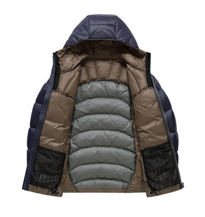 Unisex Hooded Down Jacket — Couple Style Ribbed Design - MRC STOREJacketsMRC STOREMulticolored puffer jacket with a hood on a white backgroundMRC STORECJYD259369234HSNavy Blue2XL