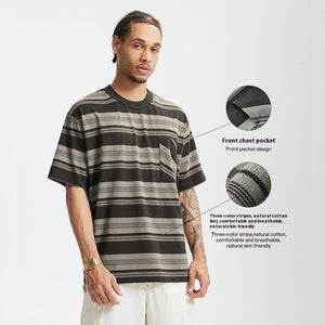 Unisex Striped T-Shirt - Loose Pocket Style - MRC STOREShortsMy StoreUnisex Striped T-Shirt - Loose Pocket Style My Store MRC STORECJYH233225702BYApricotL