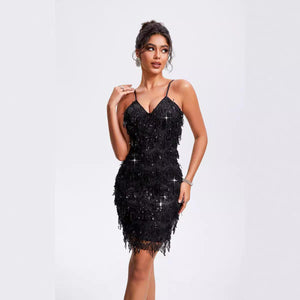 V - Neck Sequins Tassel Party Dress – Sling Style - MRC STOREDressMy StoreV - Neck Sequins Tassel Sleeveless Party Dress - High Waist Dress Sling Style - MRC STOREMRC STORECJLY212342203CXBlackL