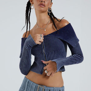 Vintage Off - Shoulder Zipper Lapel Fashion Sweater - MRC STORETopMy StoreVintage Off - Shoulder Zipper Lapel Fashion Sweater - MRC STOREMRC STORECJMY210852006FUPinkL