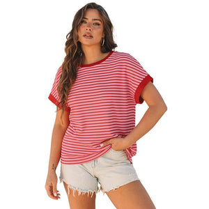 Women's Loose Striped Knitted T-Shirt – Casual Style - MRC STORET-ShirtsMy StoreWomen's Loose Striped Knitted T-Shirt – Casual Style My Store 20.53MRC STORECJCS232373703CXPinkL