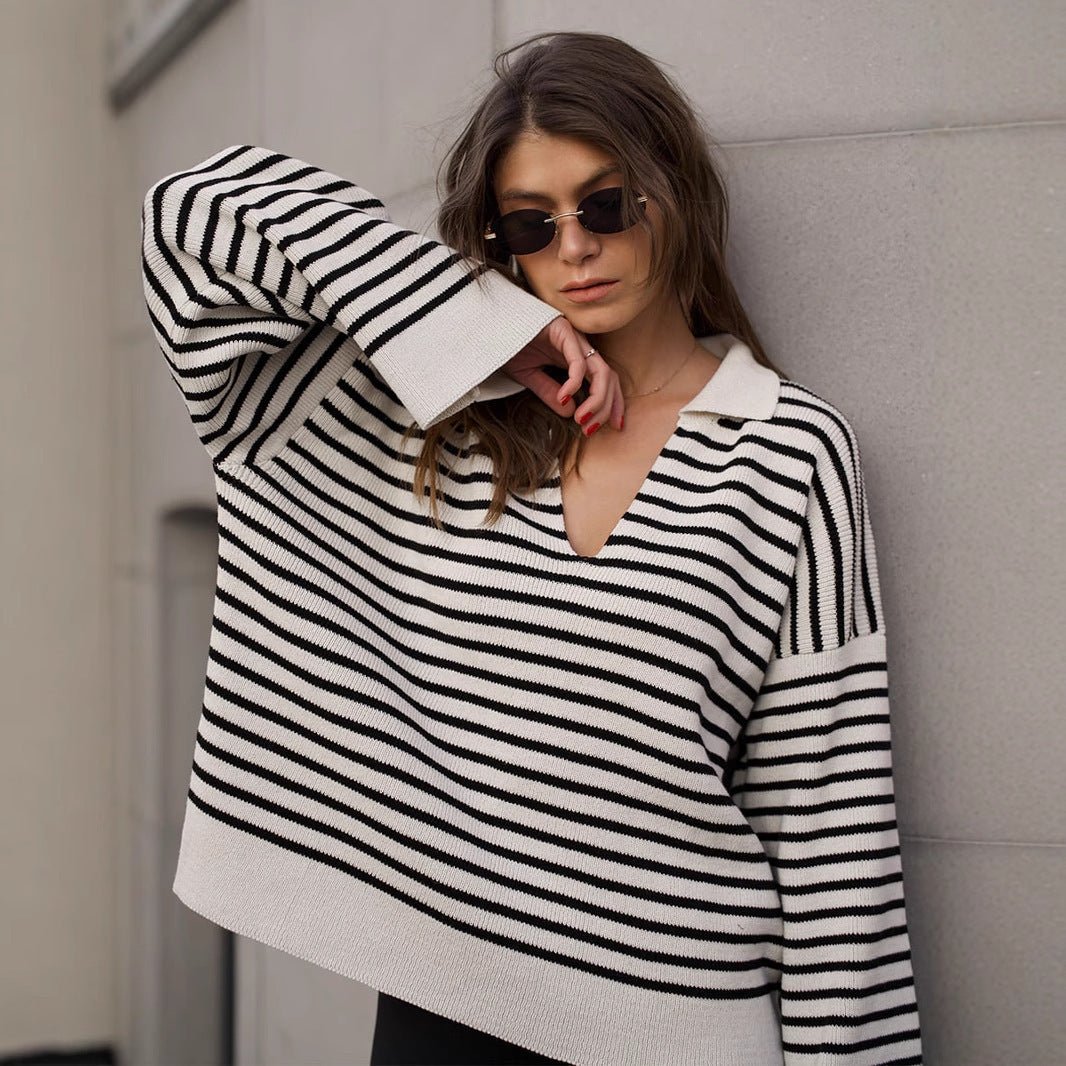 Women’s Striped Long Sleeve Sweater - MRC STORESweaters & HoodiesMy StoreWomen’s Striped Long Sleeve Sweater My Store MRC STORECJMY249044503CXBlackL