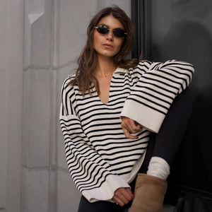 Women’s Striped Long Sleeve Sweater - MRC STORESweaters & HoodiesMy StoreWomen’s Striped Long Sleeve Sweater My Store 50.00MRC STORECJMY249044503CXBlackL
